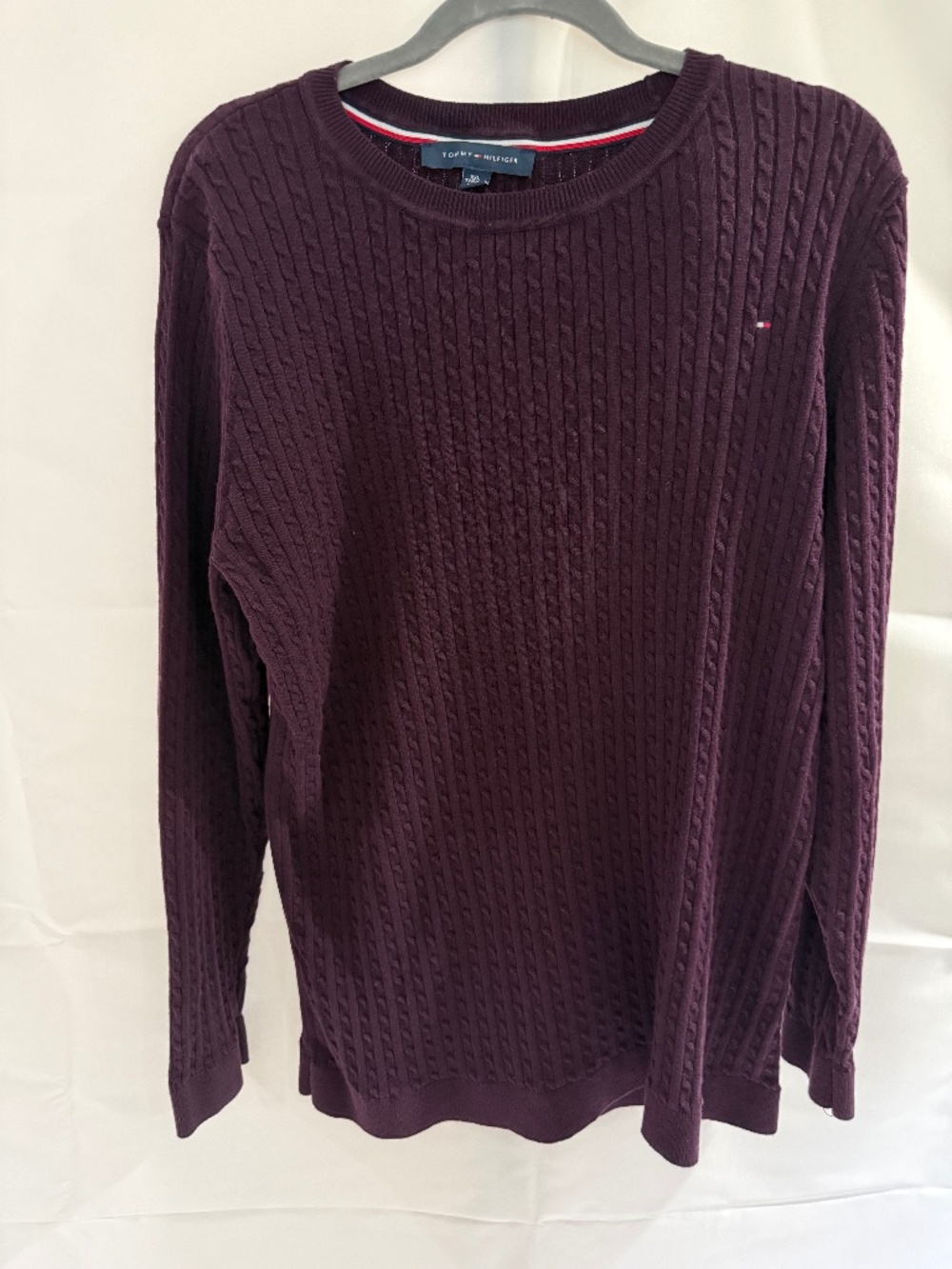 Tommy Hilfiger Men's XXL Cable Knit Sweater Burgundy Plum